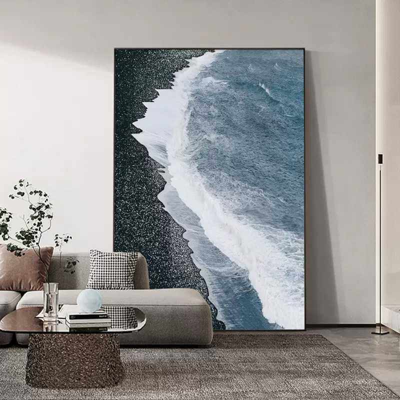 现代简约艺术抽象海景高级感走廊玄关装饰画客厅挂画沙发落地画