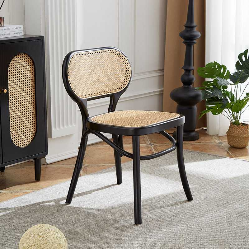 藤编实木北欧简约餐椅家用客厅休闲躺椅靠背椅民宿藤编家具凳子