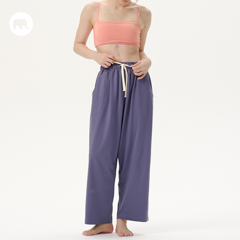 omshan纯棉日常抽绳九分直筒裤