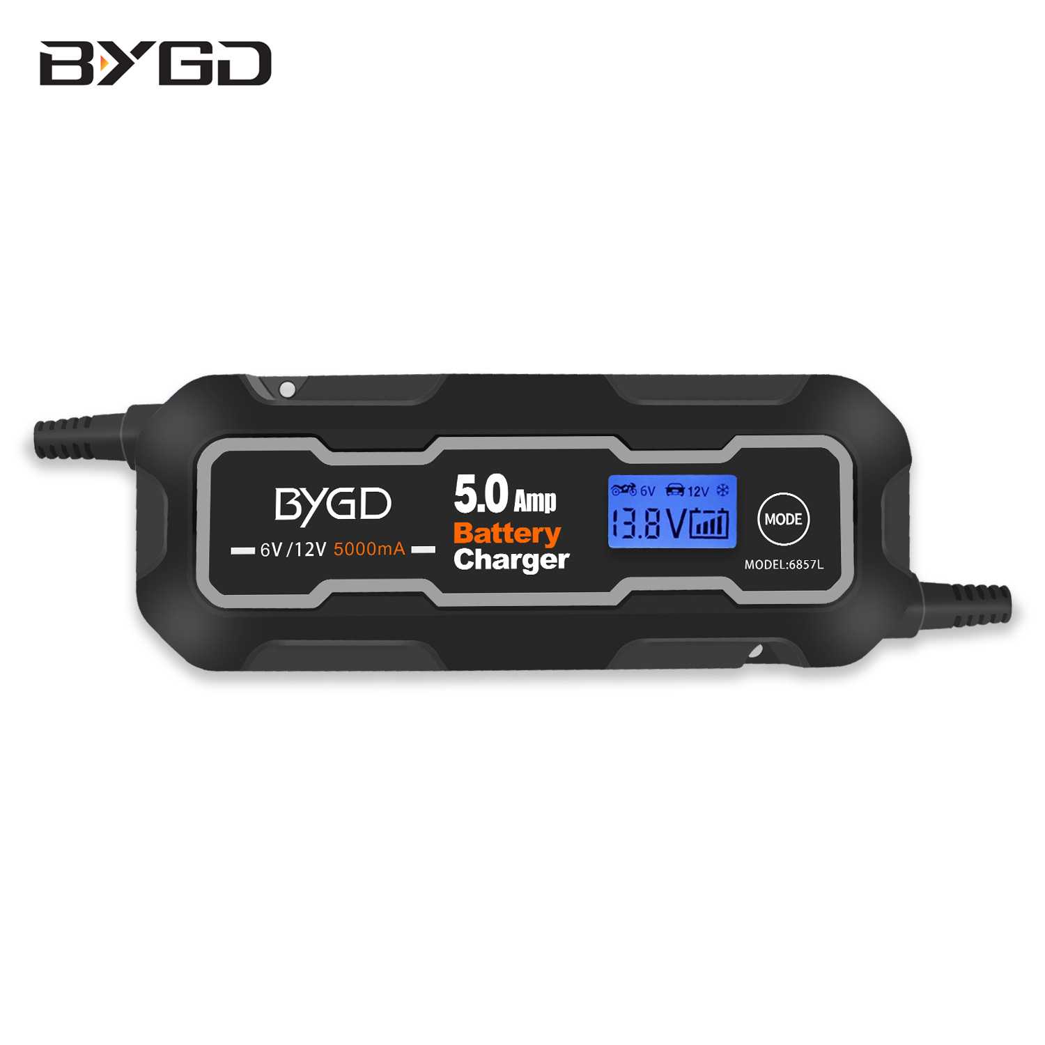 BYGD百盈6V/12V智能5A汽车电瓶充电器液晶屏显示铅酸蓄电池充电器