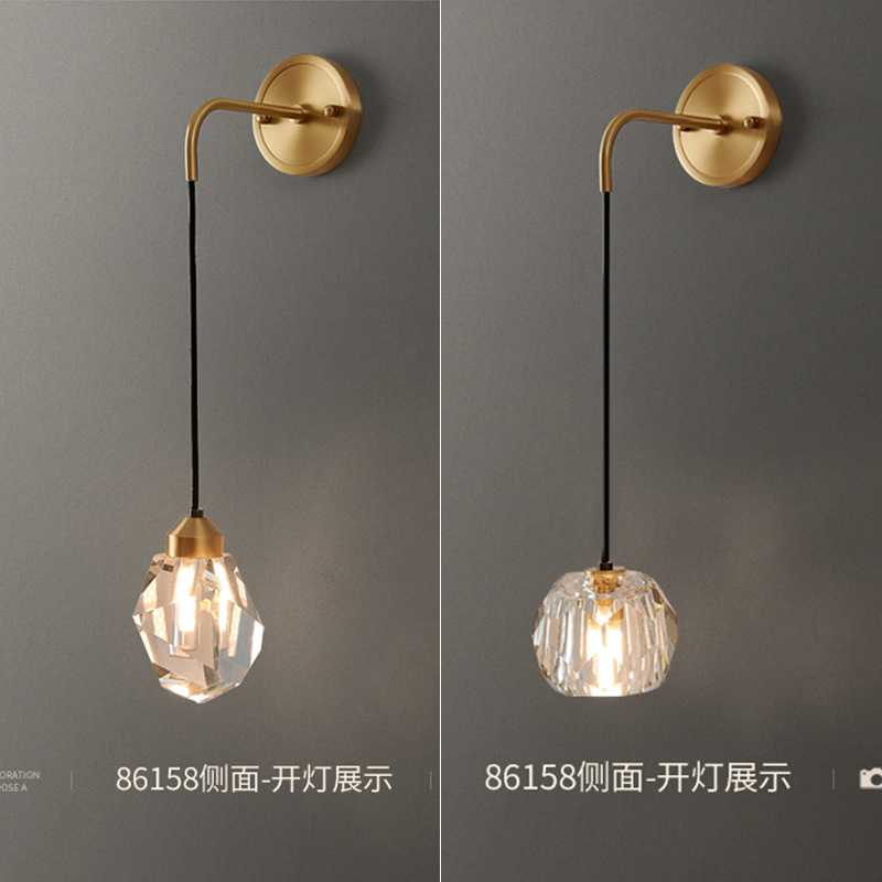 全铜北欧轻奢水晶壁灯客厅背景墙简约走廊过道灯LED卧室床头壁灯