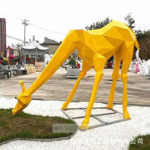 不锈钢长颈鹿雕塑户外草坪公园小区景观大型几何熊猫抽象动物摆件