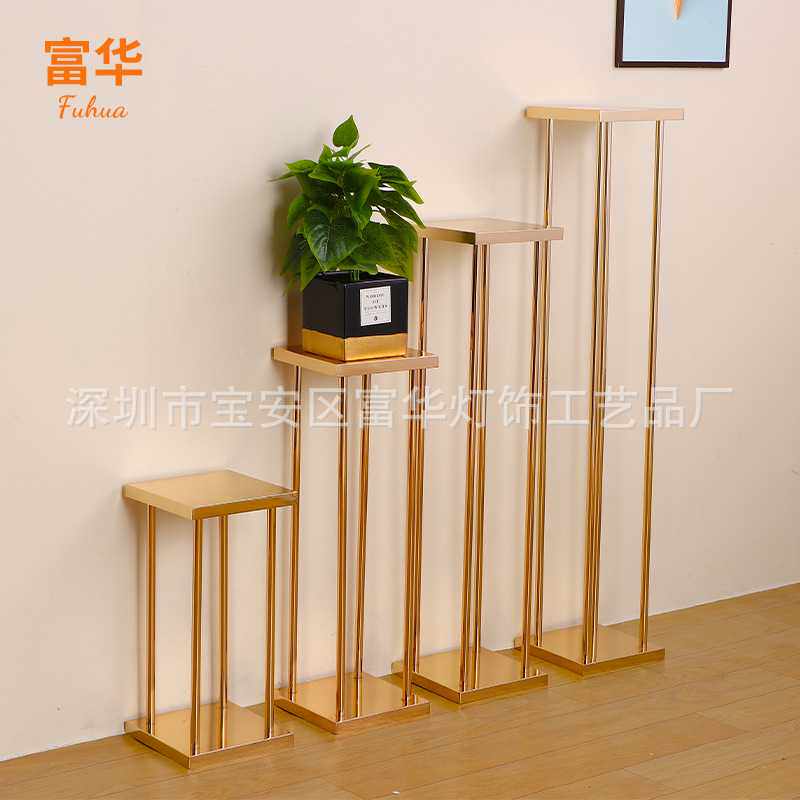 花架甜品台婚庆婚礼道具装饰花架方形花盘置物架金色摆件路引架