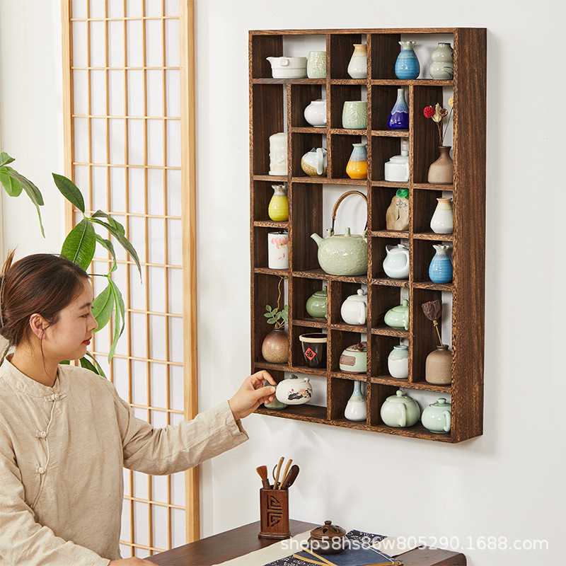 博古架实木中式壁挂式上墙茶壶展示架置物架多宝阁古董架书房专用