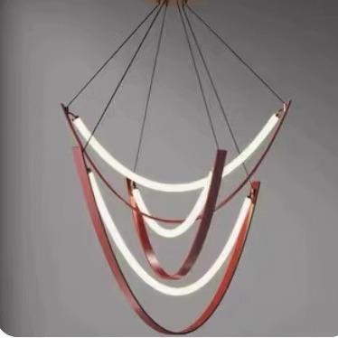 设计师皮带灯简约现代餐厅灯别墅挑空客厅挑高复式LOFT楼梯吊灯