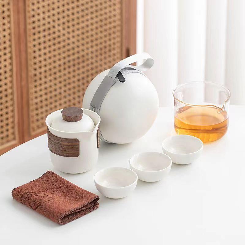 日式便携式旅行茶具套装随身陶瓷快客杯隔热户外露营装备茶壶礼品