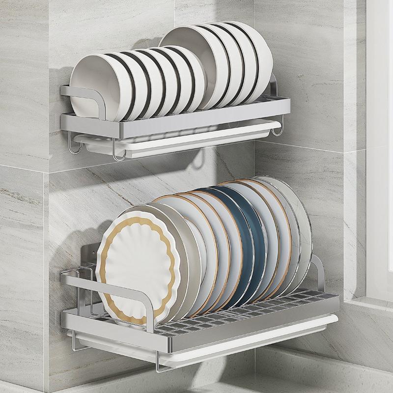 304不锈钢碗架沥水架免打孔壁挂 单层碗碟架厨房收纳置物架K-8072