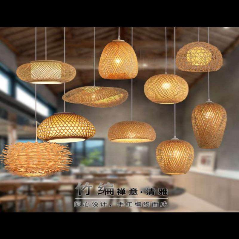 东南亚竹编吊灯复古藤艺吊灯禅意餐厅酒吧卧室客厅灯手工竹编灯笼