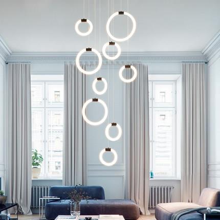 楼梯长吊灯现代简约别墅大气北欧风格客厅创意个性餐厅旋转复式楼