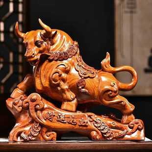 黑檀木雕刻牛摆件运势如虹生肖木牛办公桌面装饰摆设店铺开业送礼