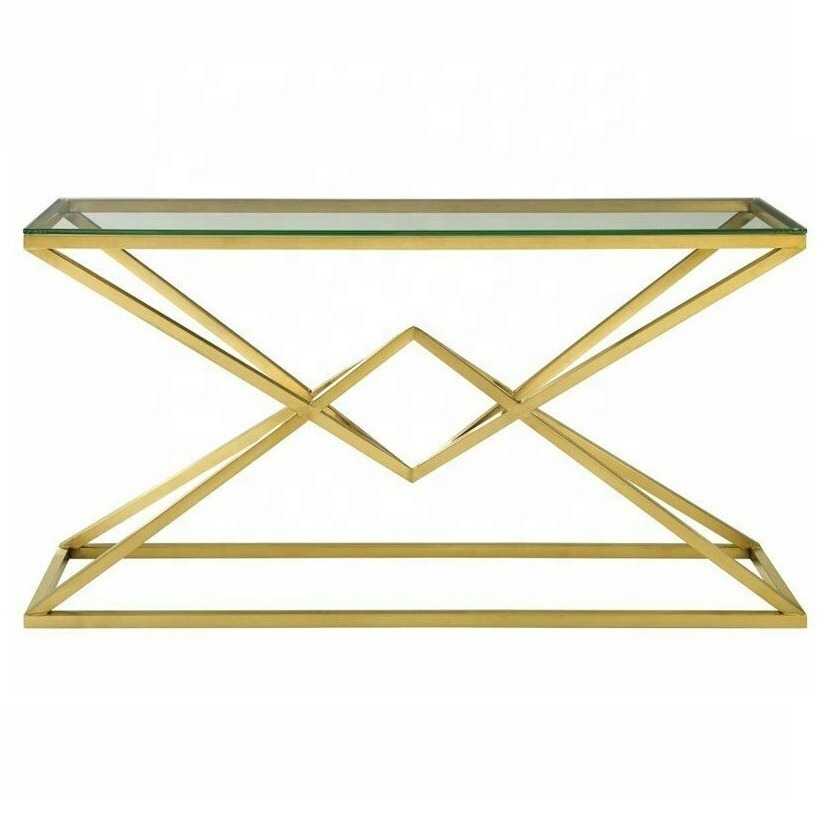 控制台玄关桌不锈钢金色透明桌面简约端景台入户靠墙条案玄关柜