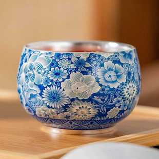 周鸿杰鎏银缠枝莲万花主人杯高端送礼老师长辈专用茶盏茶具礼盒装