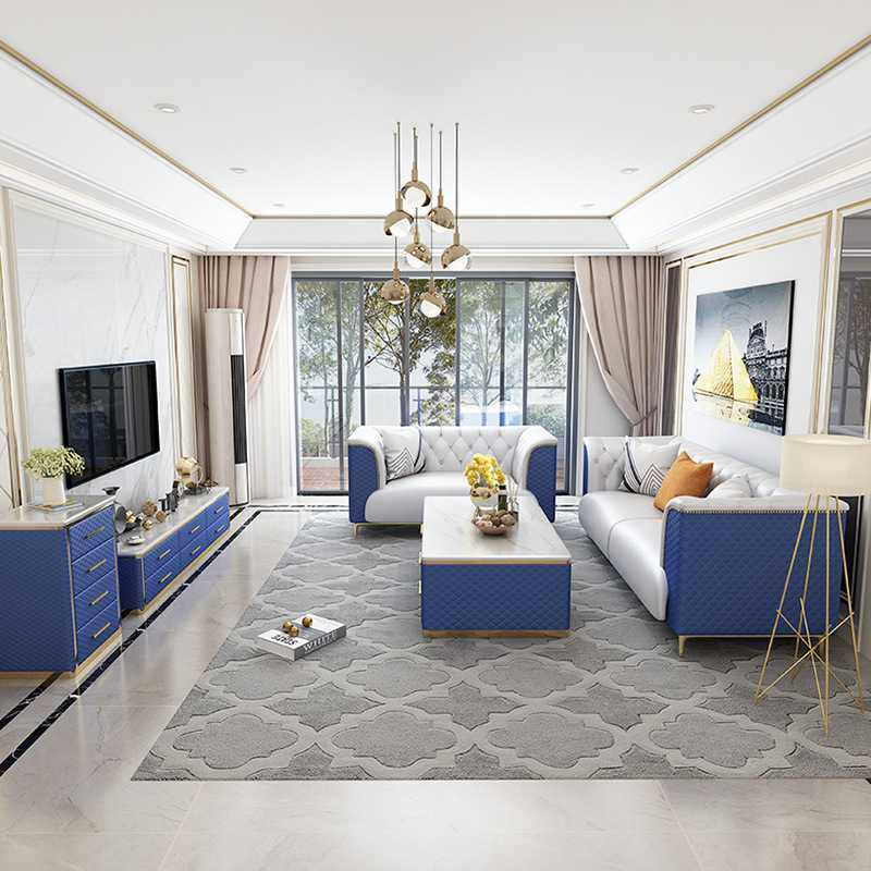 后现代轻奢真皮沙发组合客厅三人北欧港式风格皮质简约沙发新古典