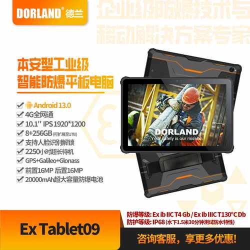 德兰厂家20000mAh石油化工Android13 Ex Tablet09 防爆平板电脑
