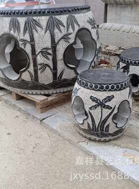 别墅庭院青石石桌石凳 方形圆形桌子 庭院花园中式仿古青石鼓桌