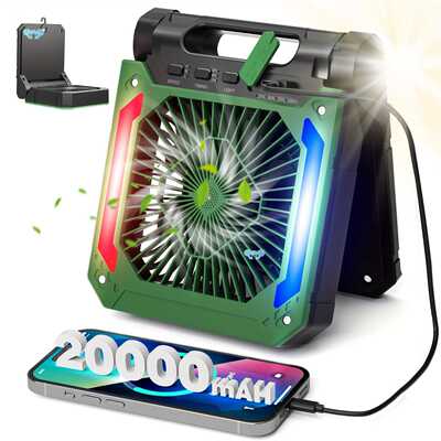 20000mah Rechargeable Solar Powered Portable Fan with led