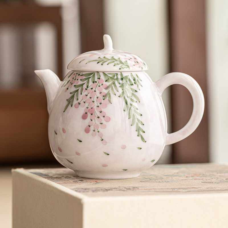 手绘紫藤花潘壶茶壶高档女士茶具陶瓷功夫泡茶壶单个迷你小壶喝茶