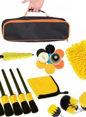 亚马逊新款黄色电钻头清洁刷22件套大号洗车手套玉米轮胎刷洗车刷