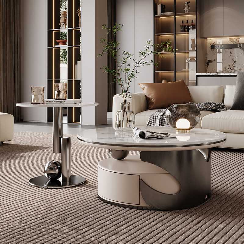 轻奢现代岩板大小圆组合茶几客厅简约家用大小户型高端2024新款