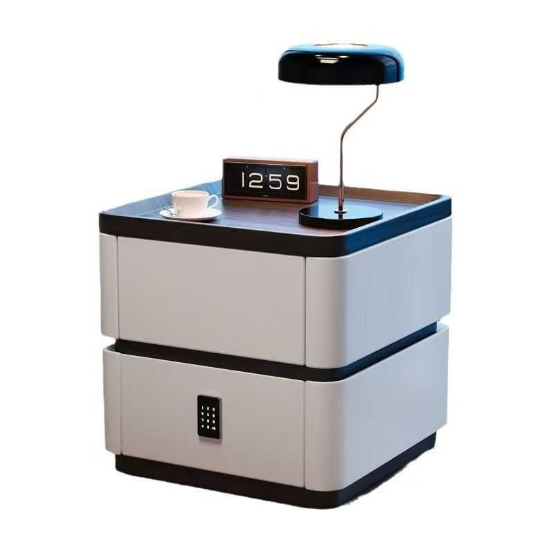 意式极简实木收纳储物柜轻奢高级卧室床边柜现代简约密码锁床头柜