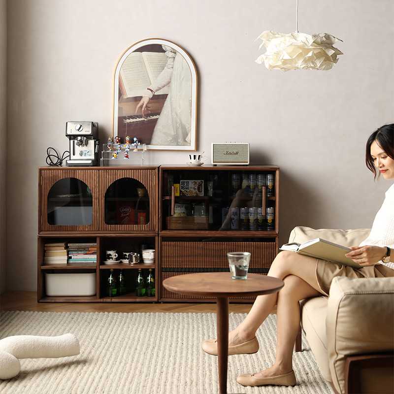 北欧黑胡桃木书柜模块柜收纳展示餐边柜客厅组合柜电视柜客厅边柜