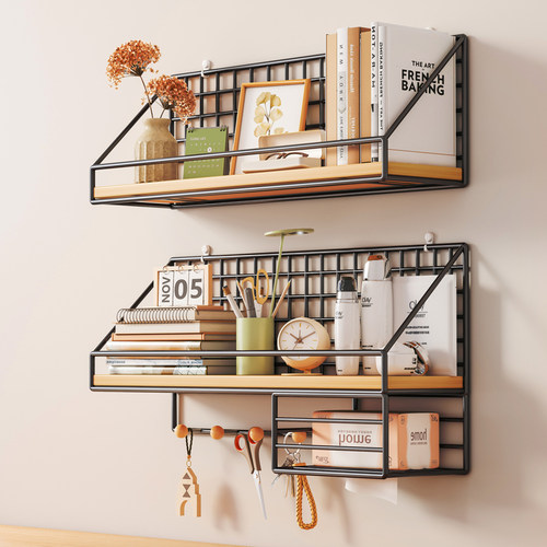 免打孔墙上置物架牀头宿舍神器挂篮卧E室好物墙面隔板墙面收纳层