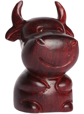 本命年生肖牛扭转乾坤天然紫檀木手把件木雕实木可爱W萌牛年小摆