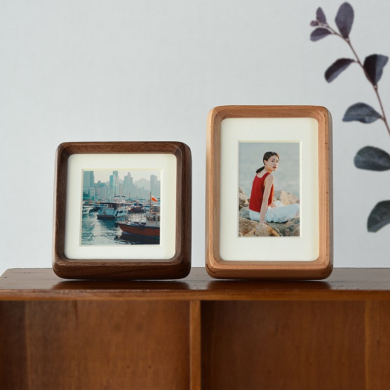 黑胡桃木c高级感实木榫卯圆角相框摆台打印洗照片做成木质画框定