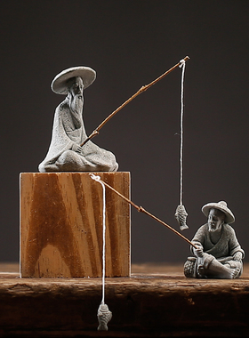 姜太公钓鱼翁鱼缸盆m栽盆景微景观造景装饰品小摆件家居人物工艺