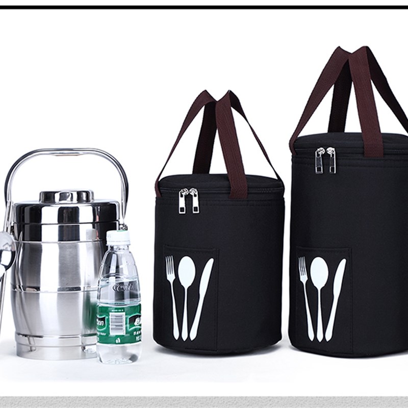 圆形饭盒袋子大容量加厚铝箔保温筒保冷防水防Q油便当包手提保温