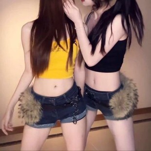 流苏装饰仿皮草腰带毛毛腰饰性感辣妹短裤配饰美式复古风小众百搭