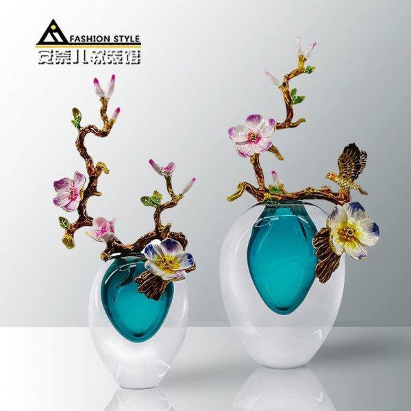 轻奢珐琅彩琉璃花瓶高端加厚插花器现代家居客厅餐桌软装饰品摆件
