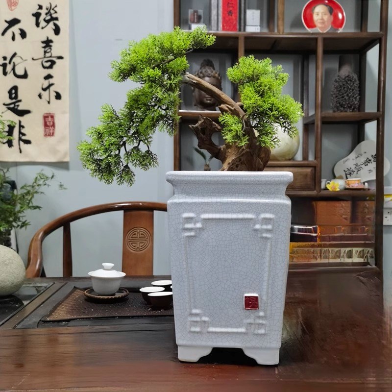 岭南裂纹陶瓷盆景盆n悬崖老桩造景盆室内兰花紫檀造景桌面特高花