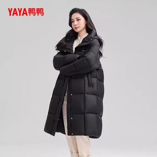 YAYA鸭鸭中长款羽绒服女小个子2025冬季新款加厚防寒保暖连帽外套