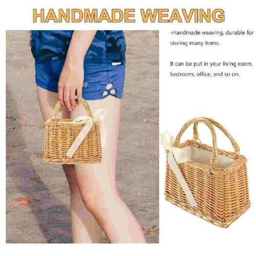 Woven Flower Basket Hand-woven with Handle Wicker Tote