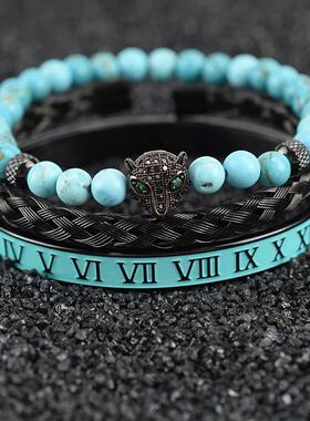 Natural Turquoise Stone Beads Black Crown Leopard Head