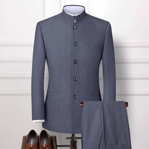 Zhongshan Suit Mens Chinese Collar Dress Mens Grey