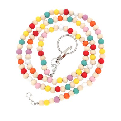 Macaron Color Wood Bead Mixed Color Certificate Lanyard Neck