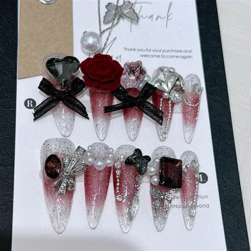 10pc detachable long stilette ballet false nails with Butter
