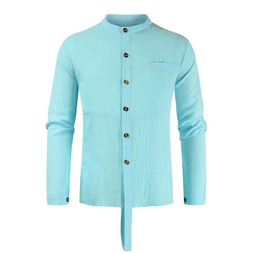 Spring/Summer Cotton Linen Collar Mens Casual Loose Long Sl