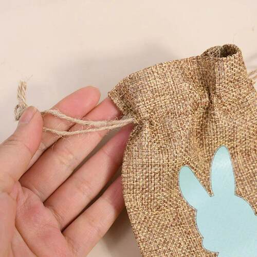 24/6Pcs Easter Linen Candy Gift Bag Cute Bunny Cookie Snack
