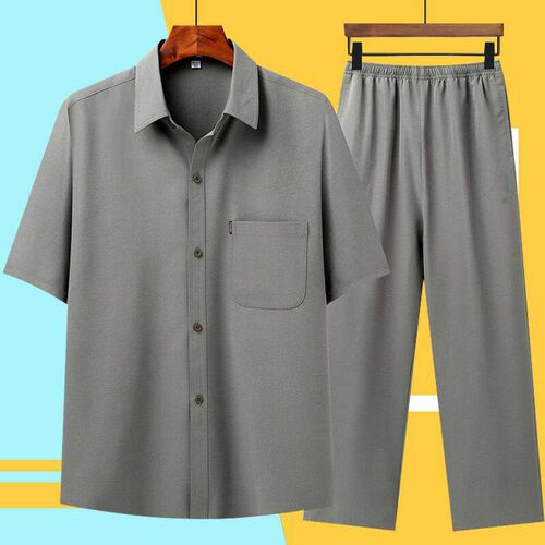 Summer Ice Silk Shirt Mens Suit Middle-aged and Elderly Loo