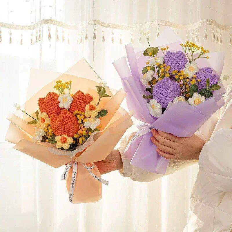 Rose Knitted Flowers Bouquet Crochet Flower Bouquet Graduati图片