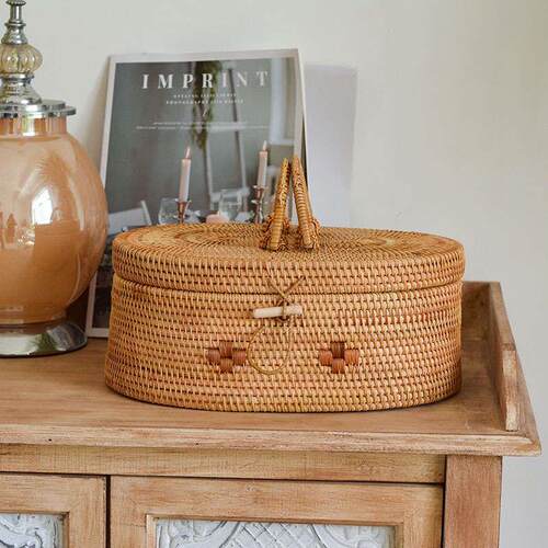 Rattan Weave Tabletop Miscellaneous Items Storage Basket/Box