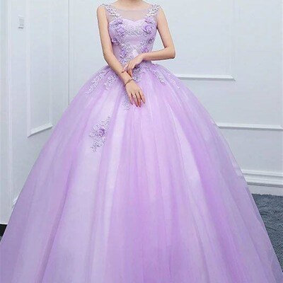 Light Purple Quinceanera Dresses V-nek Appliques Vestidos Sw