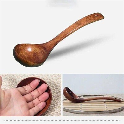 Kitchen Long Handle Wooden Round Spoon For Soup Cooking
