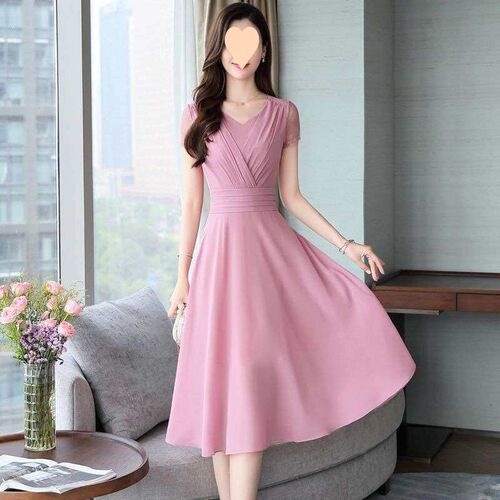 Elegant Short-sleeved Dress Womens Summer New Waisted Slimm