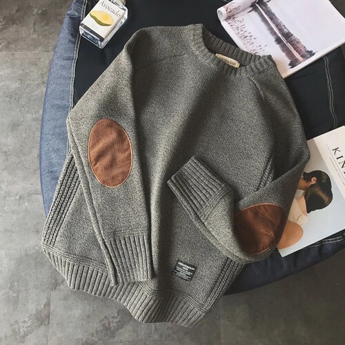 Pullover Mens College Style Patch Color Contrast and Thicken
