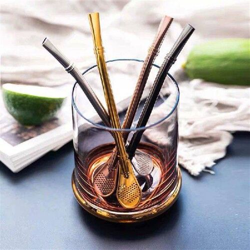 Straw Spoon Solid Color Multi-purpose Stainless Steel Straw