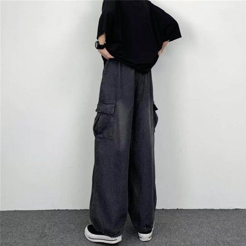 Popular Men Denim Pants Bottoms Baggy Cargo Jeans Solid Colo